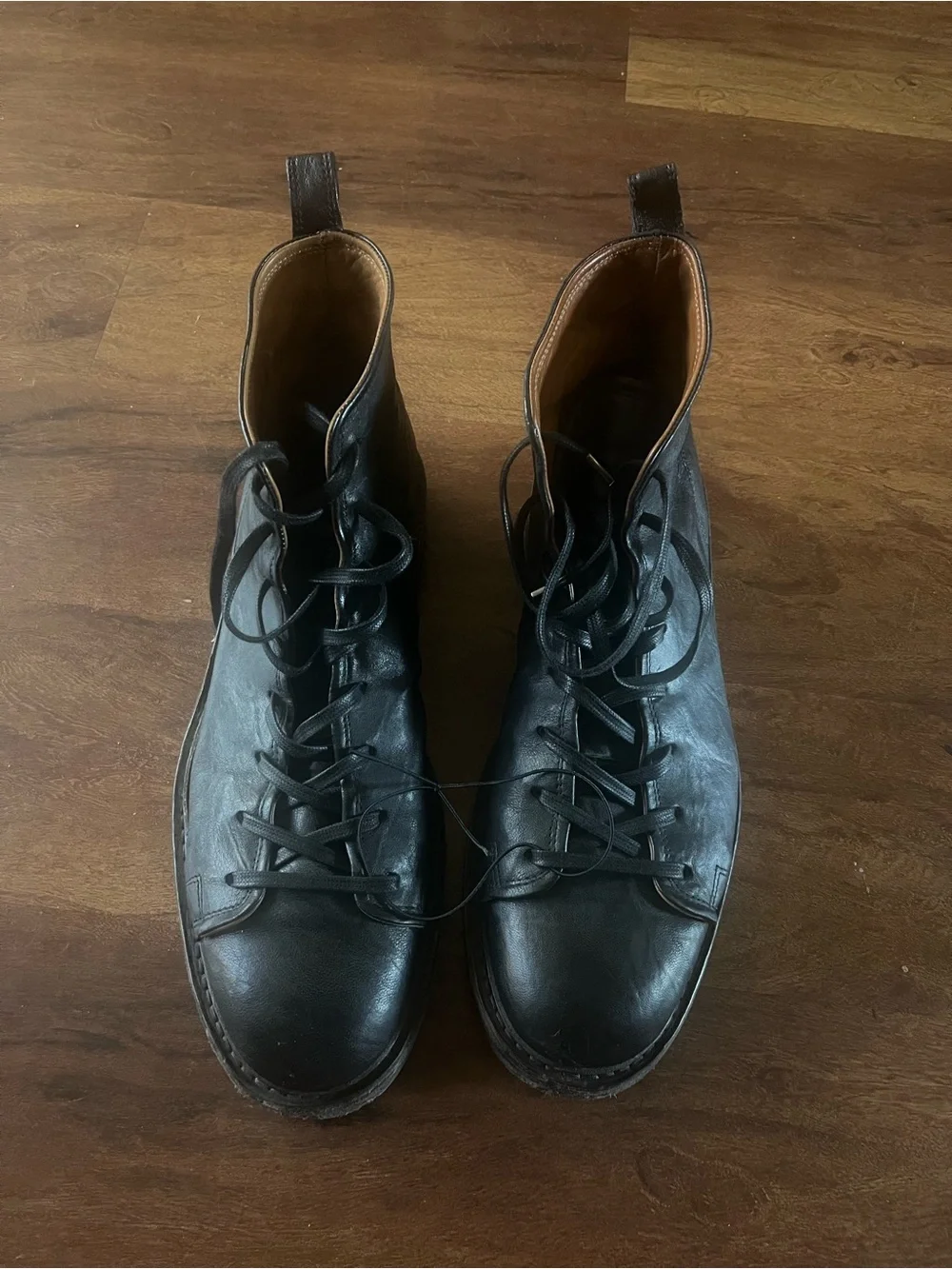 John Varvatos Essex trooper leather black boots men's 13 lace up